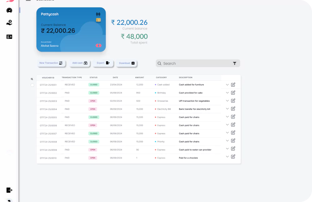 UI/UX design for the transaction page