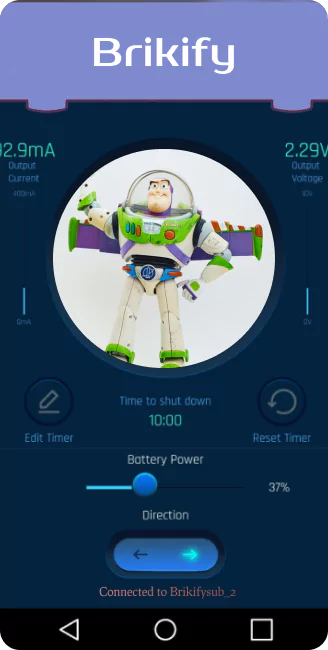 An interactive user interface with multiple toy control options and other details