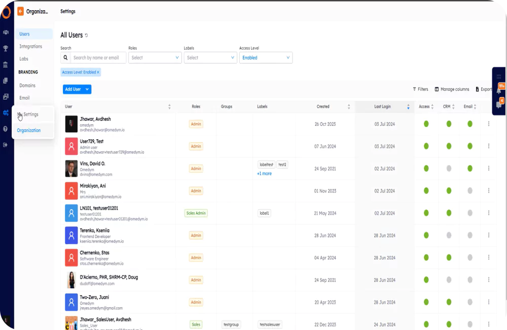 Software testing conducted on the sales platform