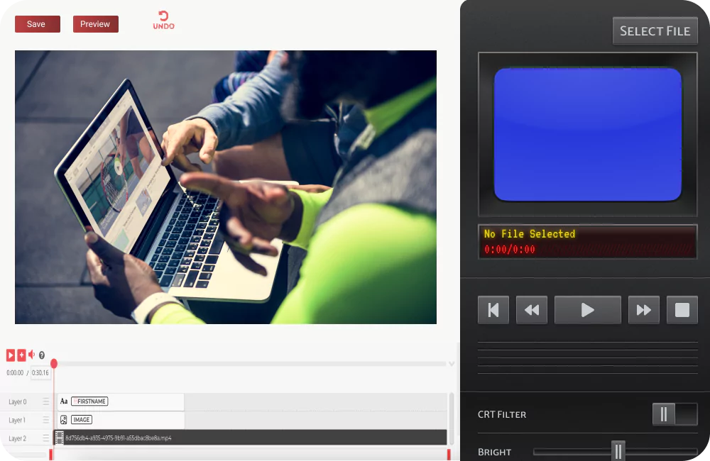 Video editor section of the application