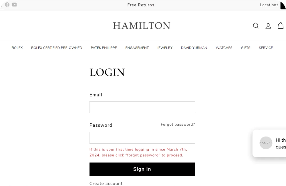 Login/signup page of the application being tested