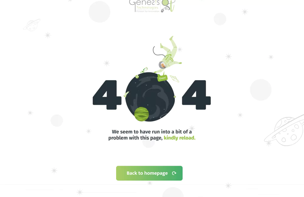 UI/UX design for the Error Page of Genesis Technologies