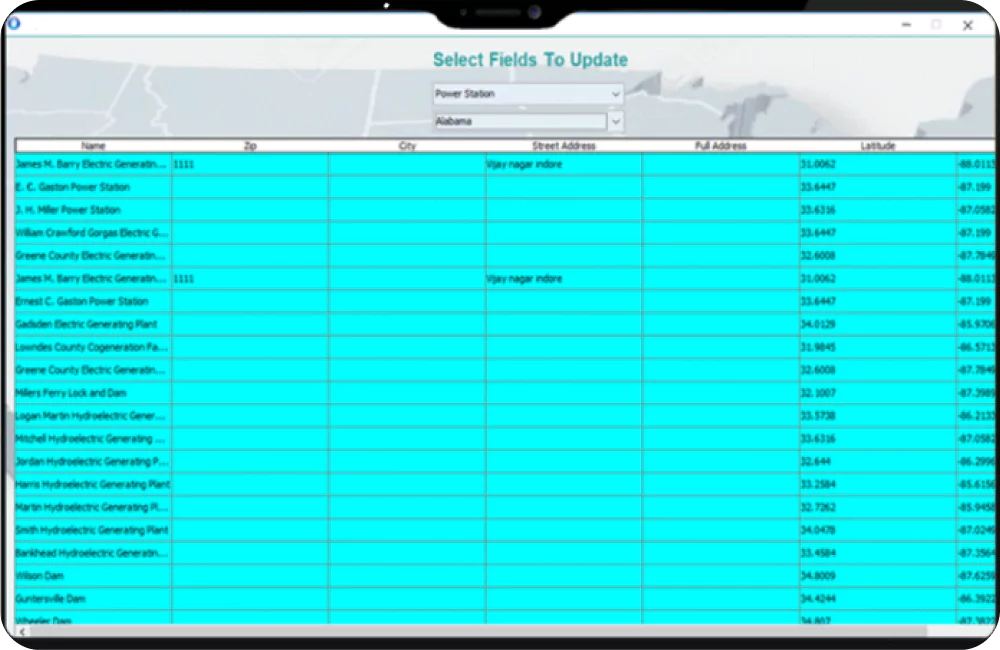 Interface showing information including details about name, zip, city, etc