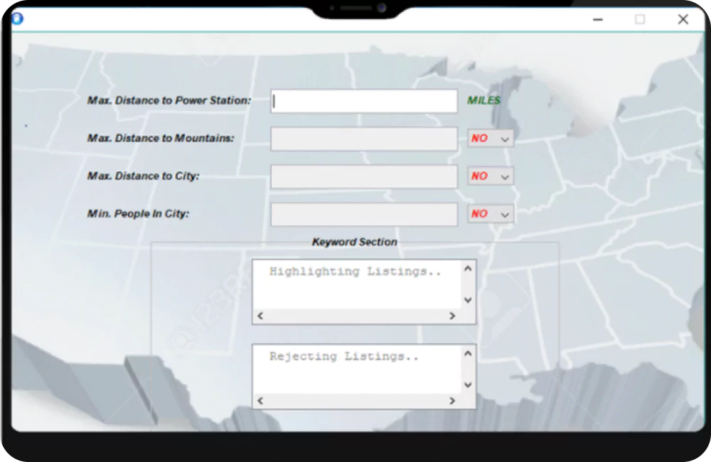 Interface displaying filters, allowing users to refine results for a customized listing