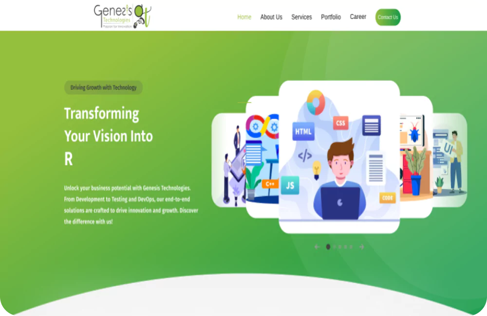 UI/UX design for the Hero Section of Genesis Technologies Homepage