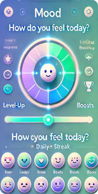 Mobile app interface containing different options to define the user’s mood