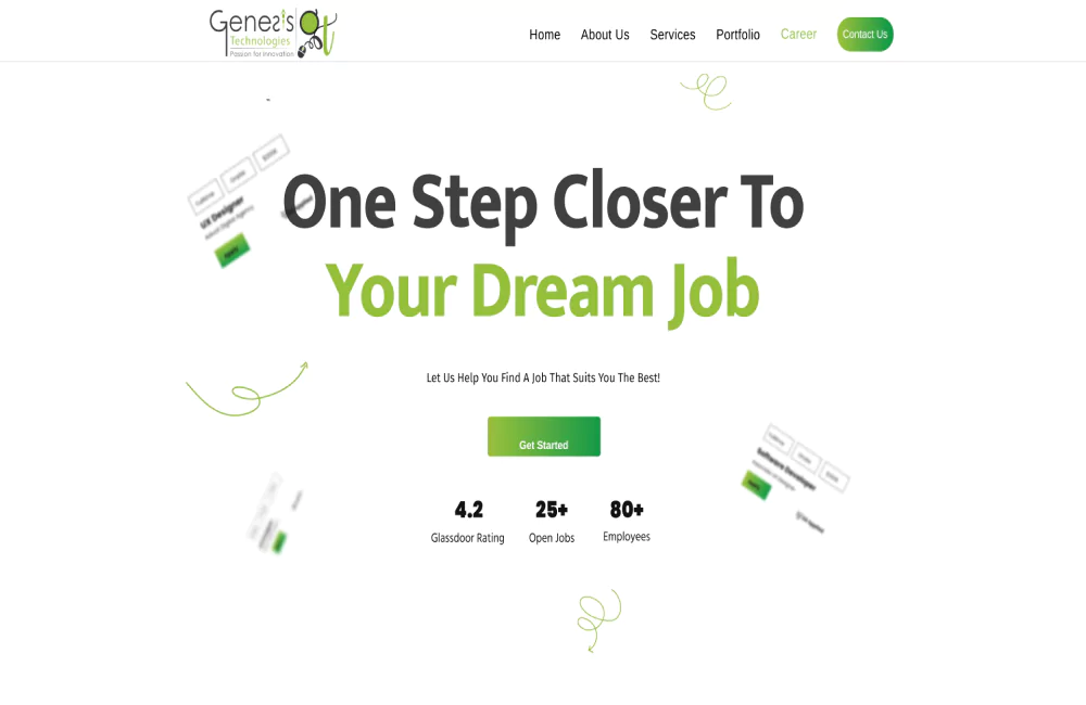 UI/UX design for the Career Page of Genesis Technologies