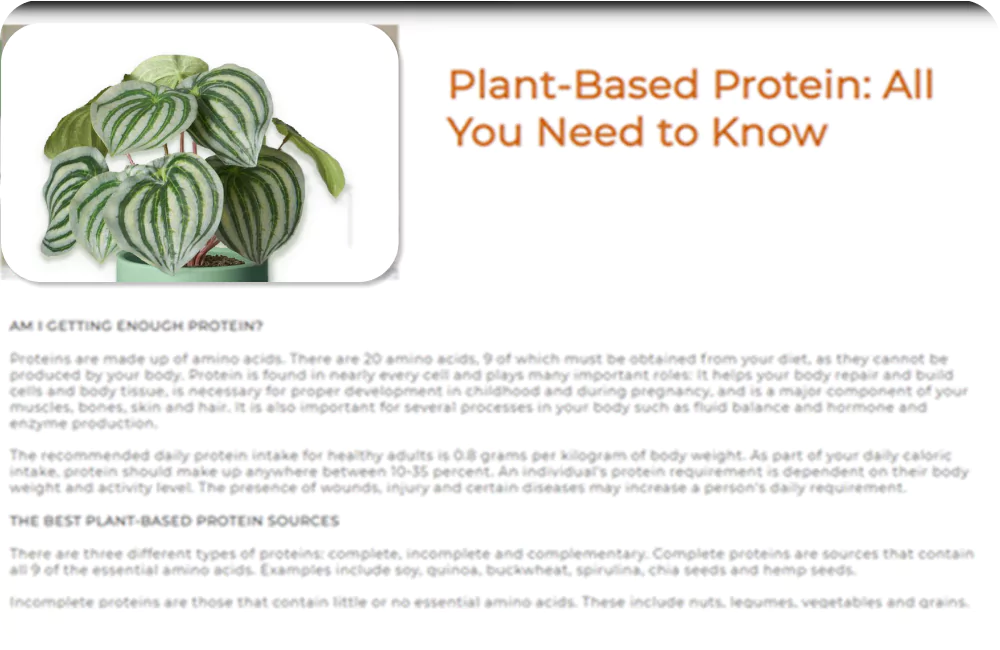 Interface displaying articles related to plant-based eating