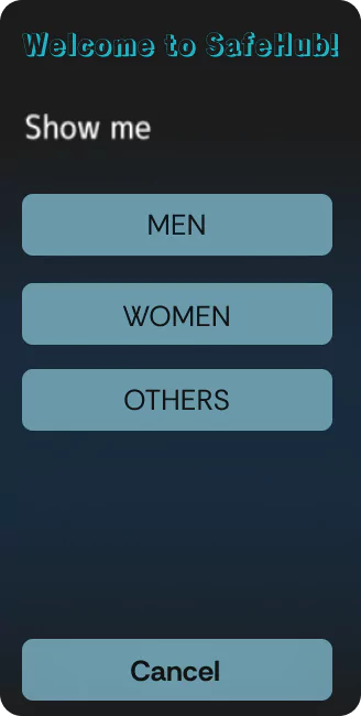 Mobile app interface displaying gender options to choose from