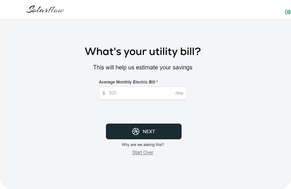 Interface prompting the user to enter their utility bill details