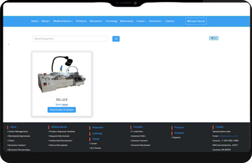 Interface of a product page showcasing medical equipment