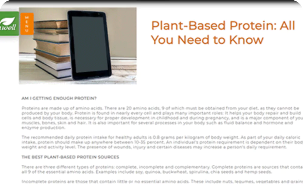 Interface displaying articles related to plant-based eating