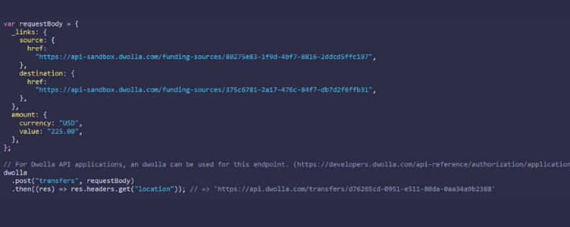 Code Snippet to create a transfer